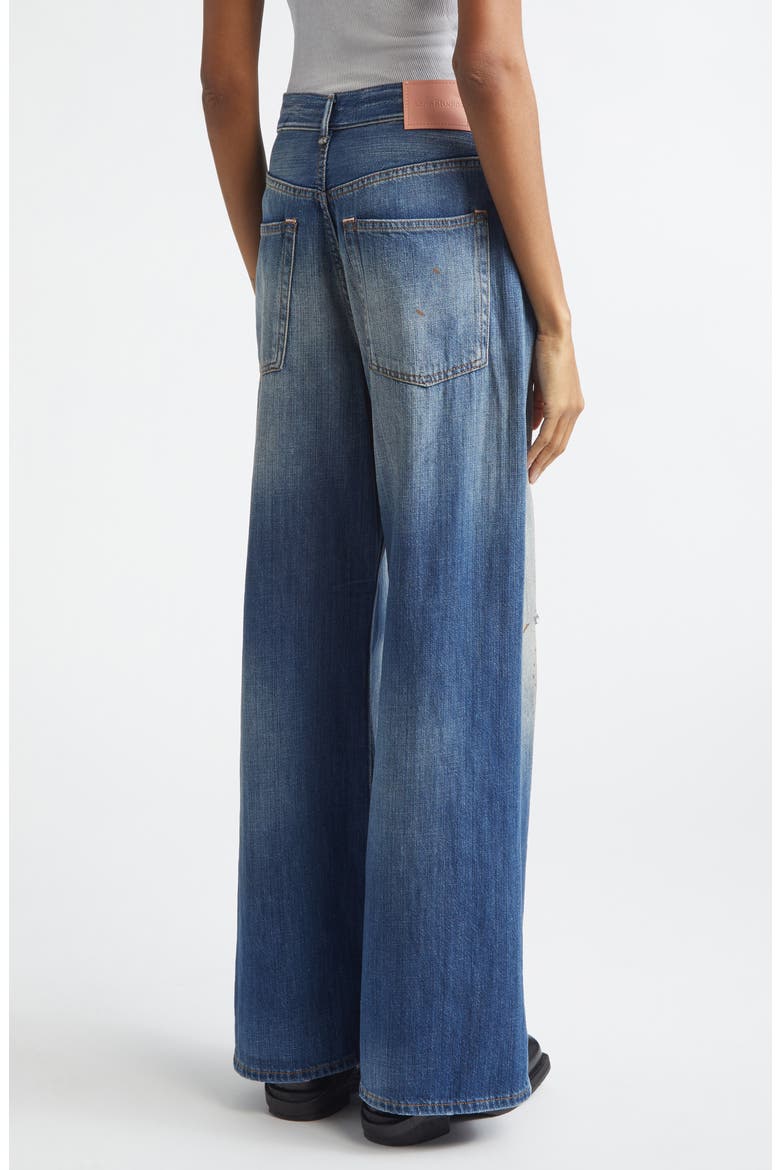 Distressed and Dirtied Regular Fit Wide Leg Jeans, Alternate, color, MID BLUE