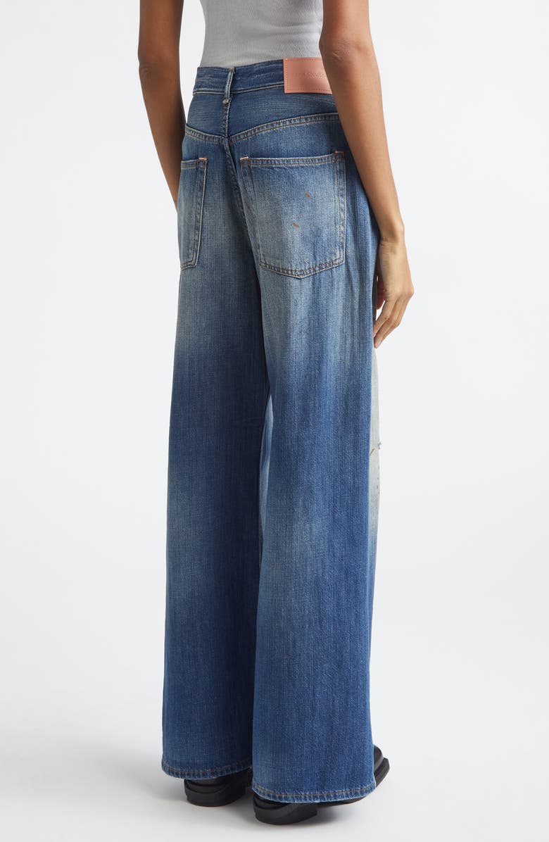 Acne Studios Distressed and Dirtied Regular Fit Wide Leg Jeans, Alternate, color, Mid Blue
