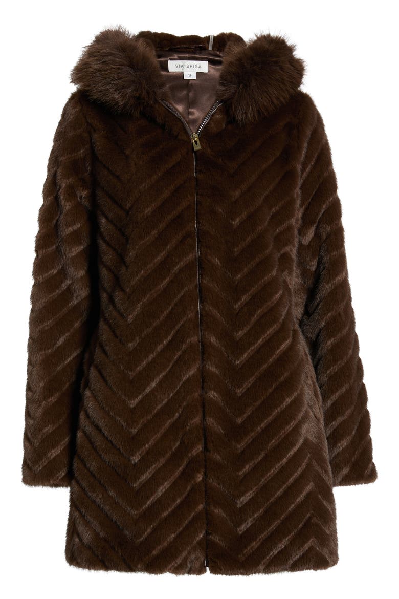 Faux Fur Hooded Coat, Alternate, color, CHOCOLATE