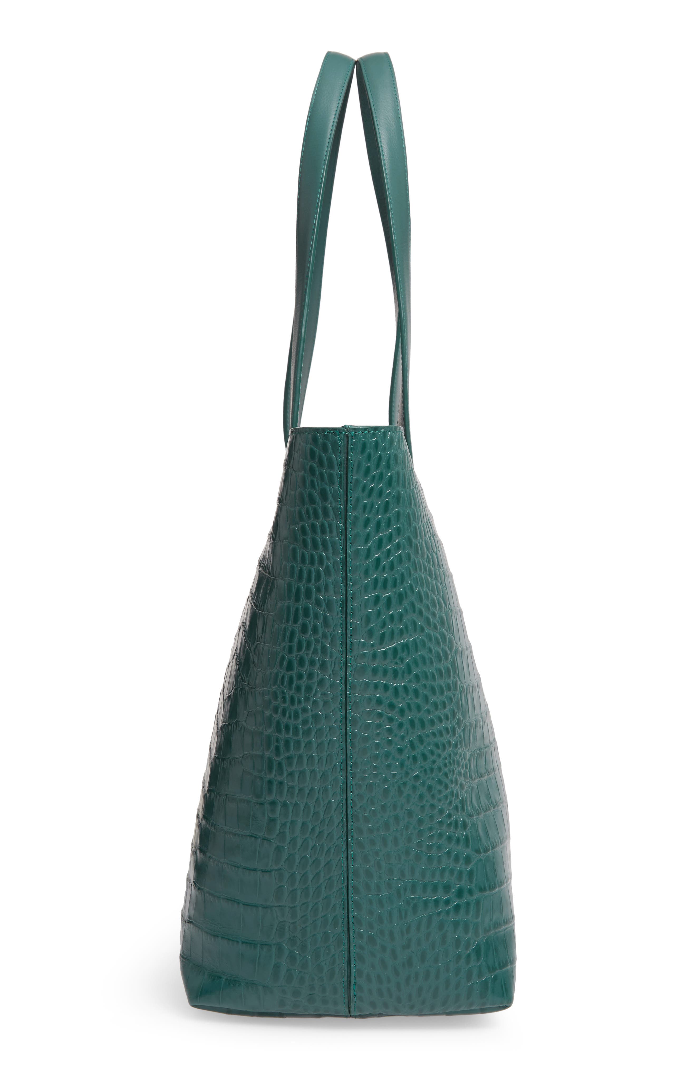 Celia Croc Embossed Leather Tote, Alternate, color, GREEN CADMIUM