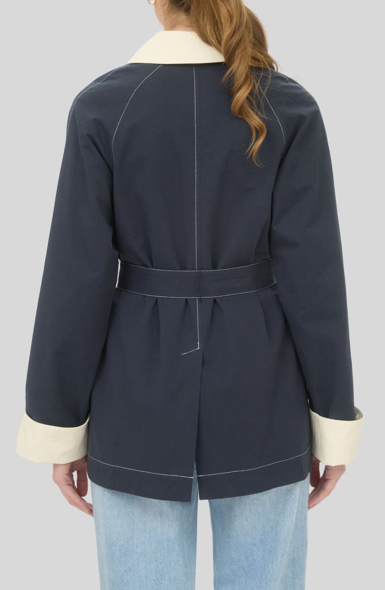 ZOE AND CLAIRE Tie Waist Trench Coat, Alternate, color, Navy/ Ivory