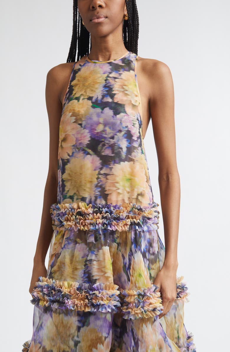 Zimmermann Luna Ruffle Silk Organza Maxi Dress, Alternate, color, Violet Dahlia