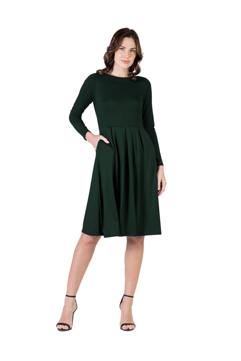 Midi Length Fit N Flare Pocket Dress, Main, color, Hunter