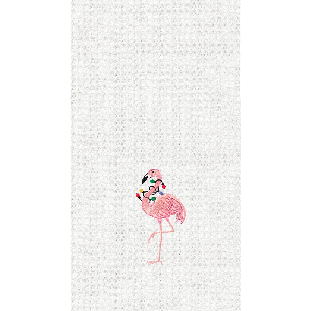 C & F Home C&f Home Flamingo With Lights Waffle Weave Kitchen Towel In Pink
