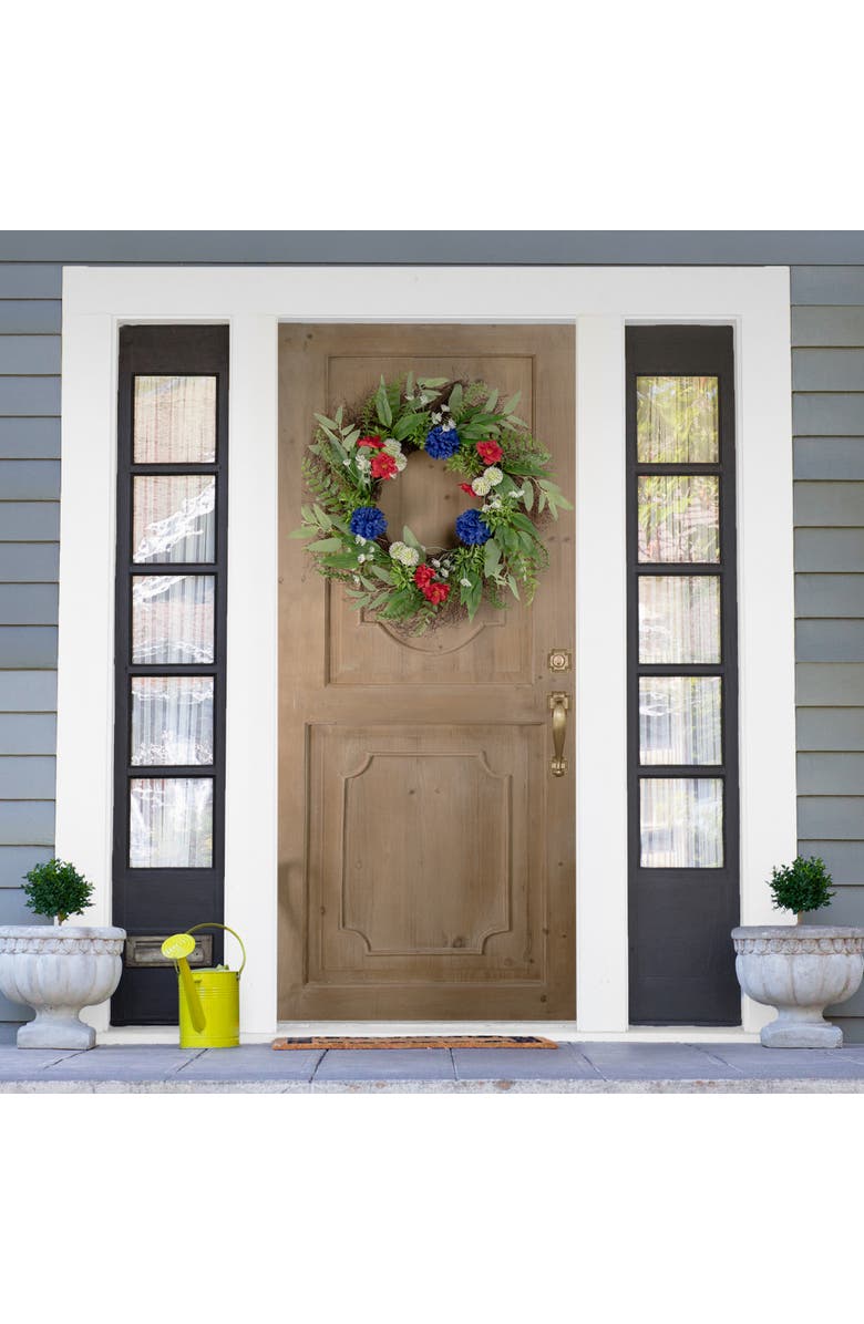 Northlight Americana Buttonbush and Carnation Floral Patriotic Wreath - 24", Alternate, color, 