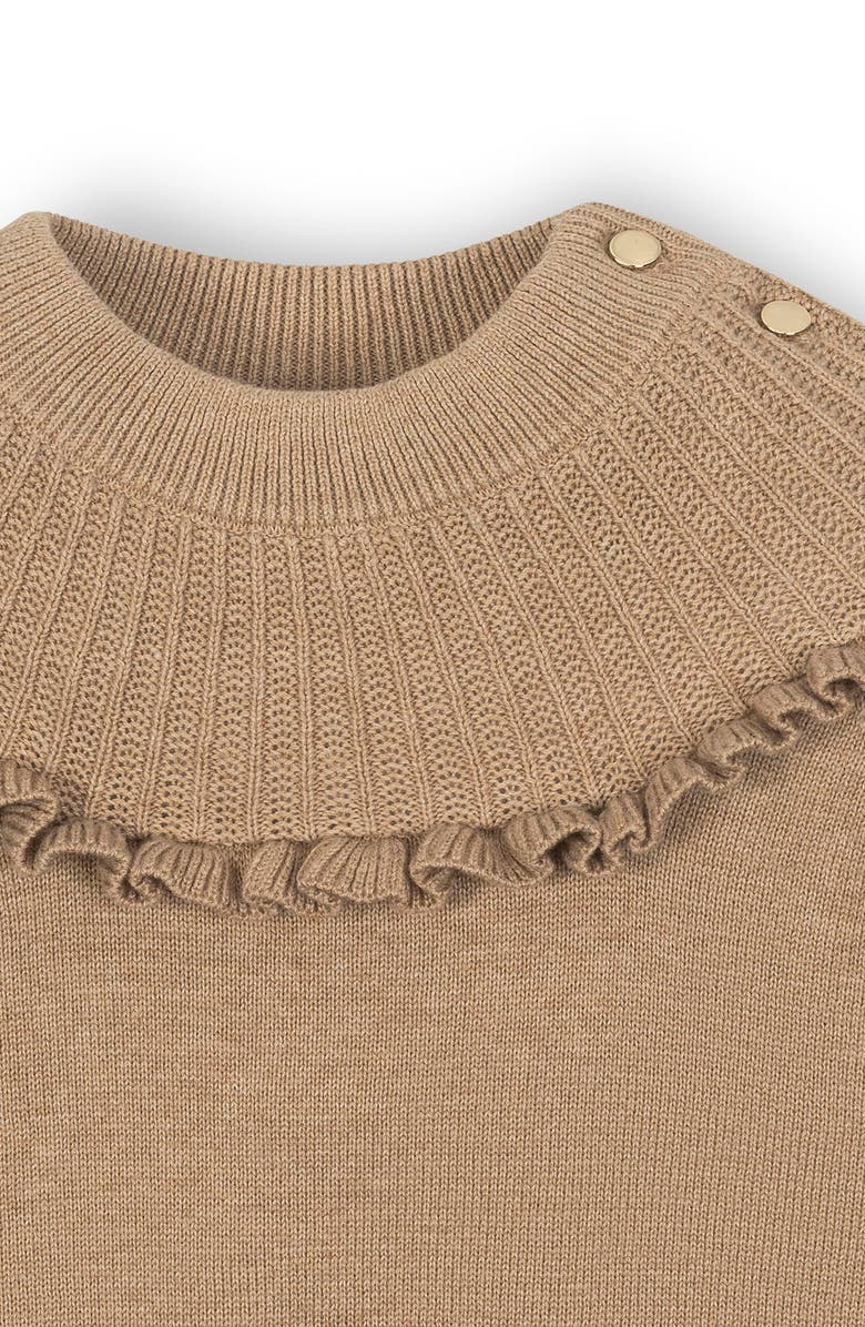 Hope & Henry Kids' Organic Long Sleeve Mock Neck Sweater with Ruffle, Alternate, color, Camel Heather