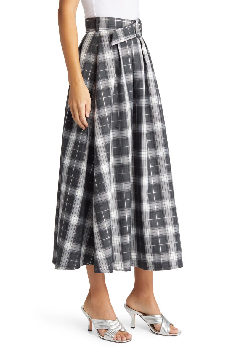 Olivia Plaid Belted Skirt, Alternate, color, BLACK