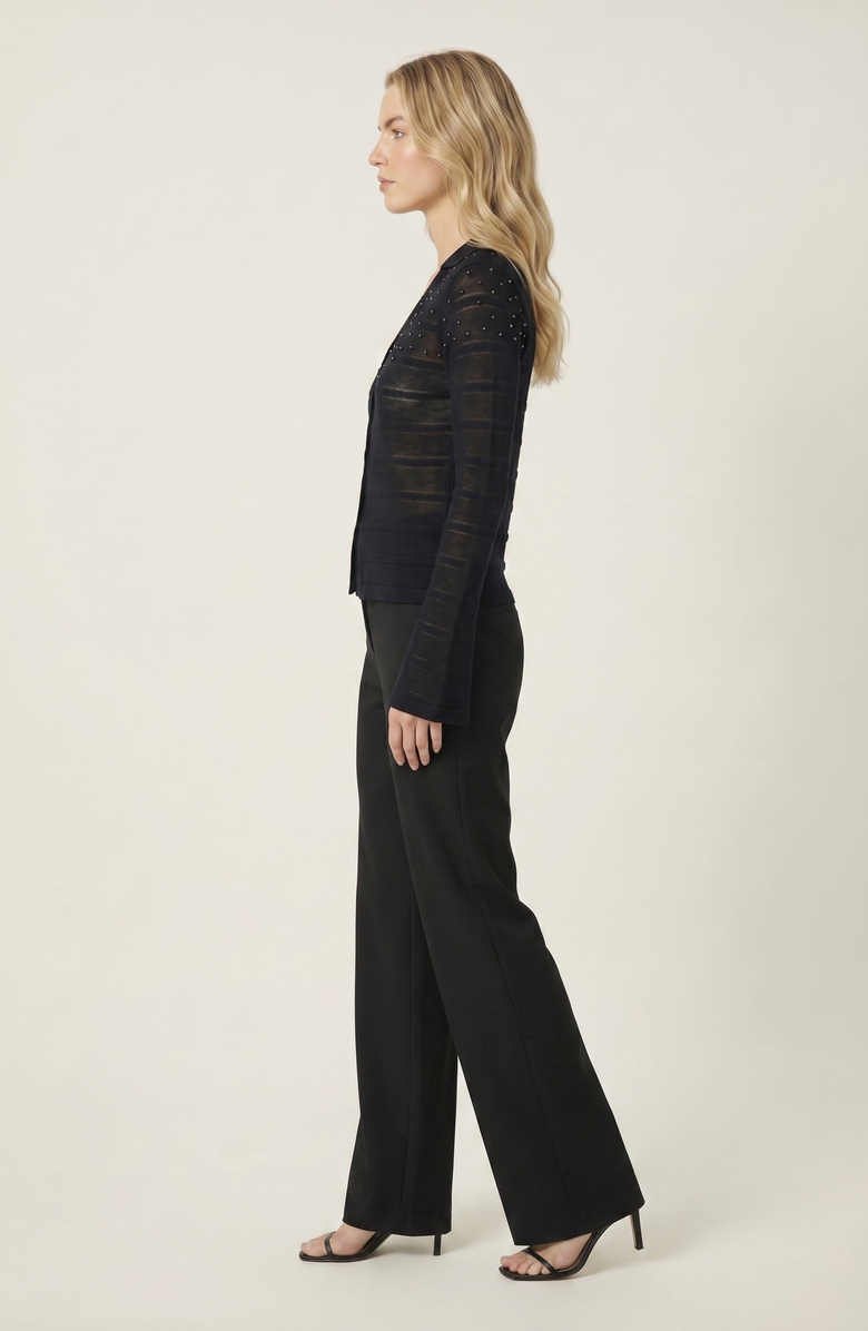 Modenaire Embellished Knit Cardigan with V Neck Silhouette, Alternate, color, Black