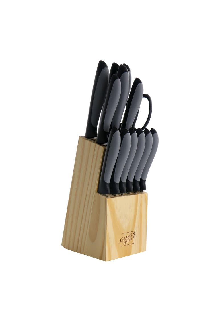 Dorain 14 Piece Stainless Steel Cutlery Set  with Wood Block, Main, color, Black