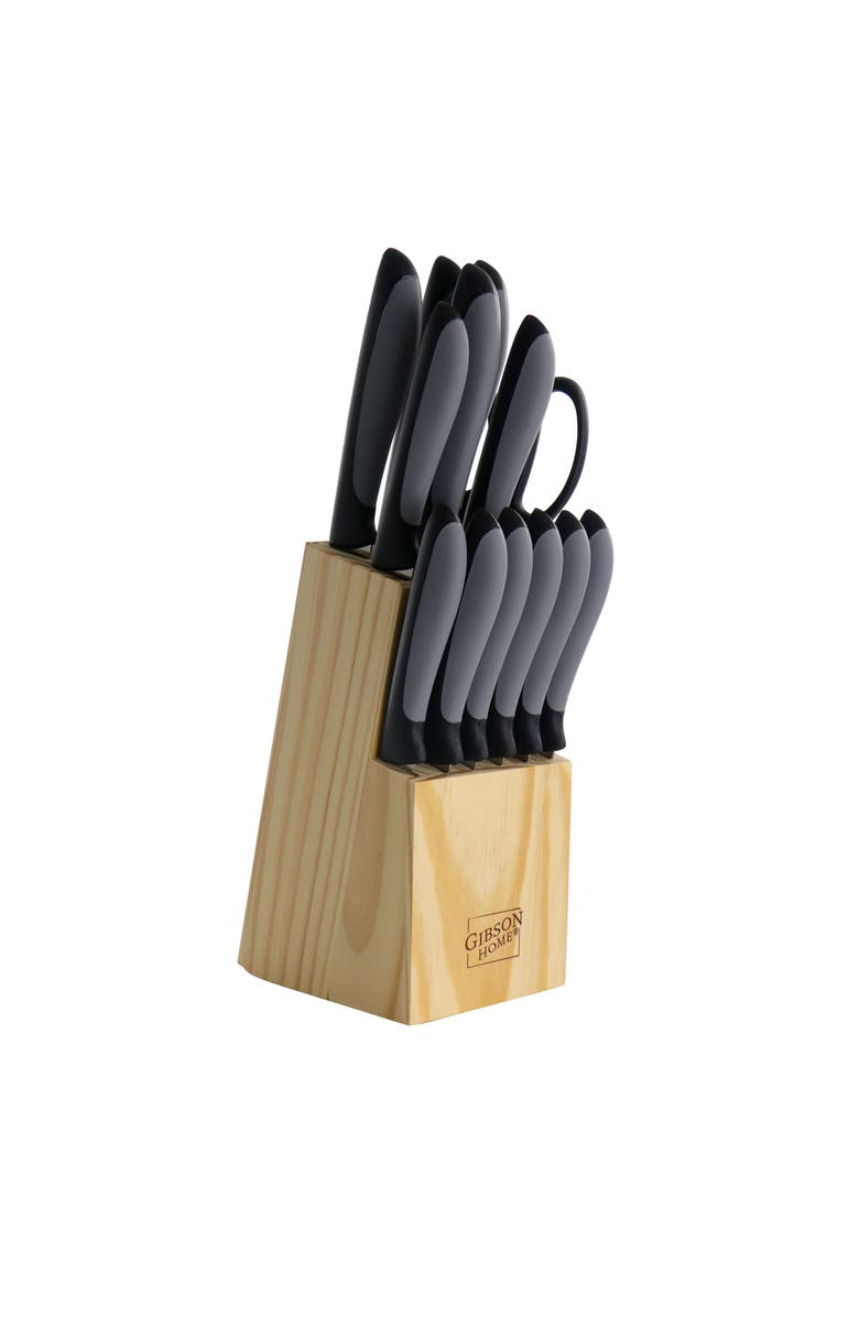 Gibson Home Dorain 14 Piece Stainless Steel Cutlery Set with Wood Block, Main, color, Black