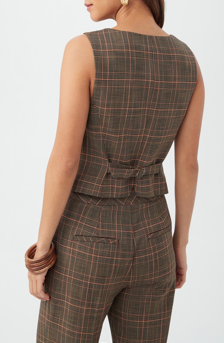 Trina Turk Kofi Plaid V-Neck Vest, Alternate, color, Brown Multi