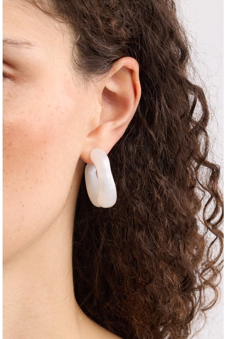 Resin Curved Hoop Earrings, Alternate, color, IVORY