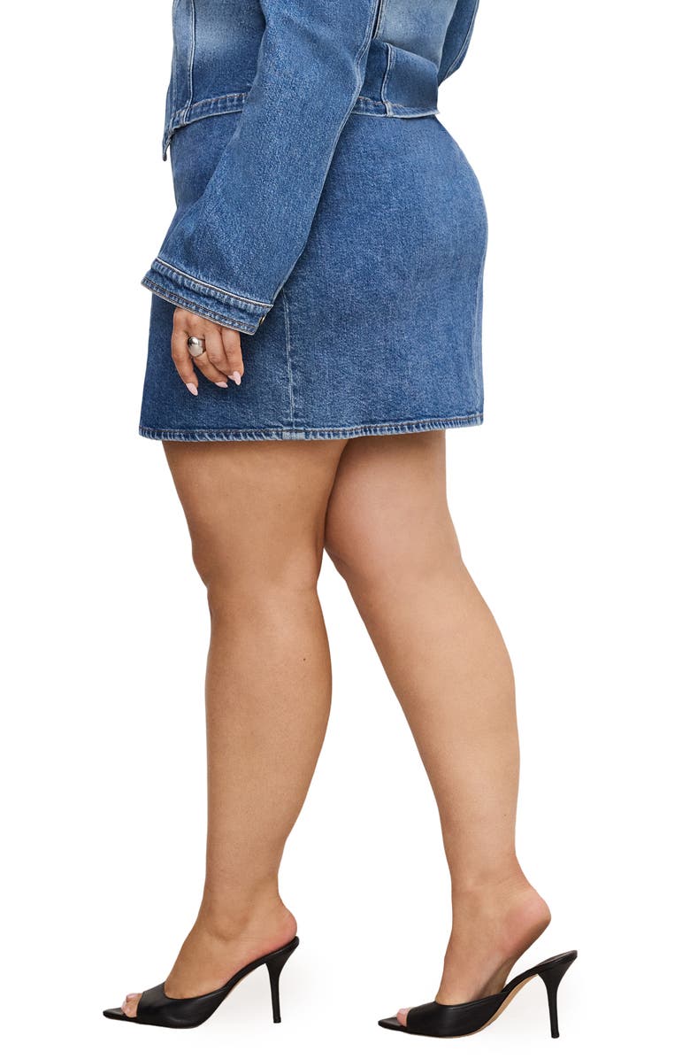 Good American Front Slit Denim Miniskirt, Alternate, color, Indigo771