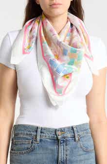 Floral Monogram Silk Square Scarf