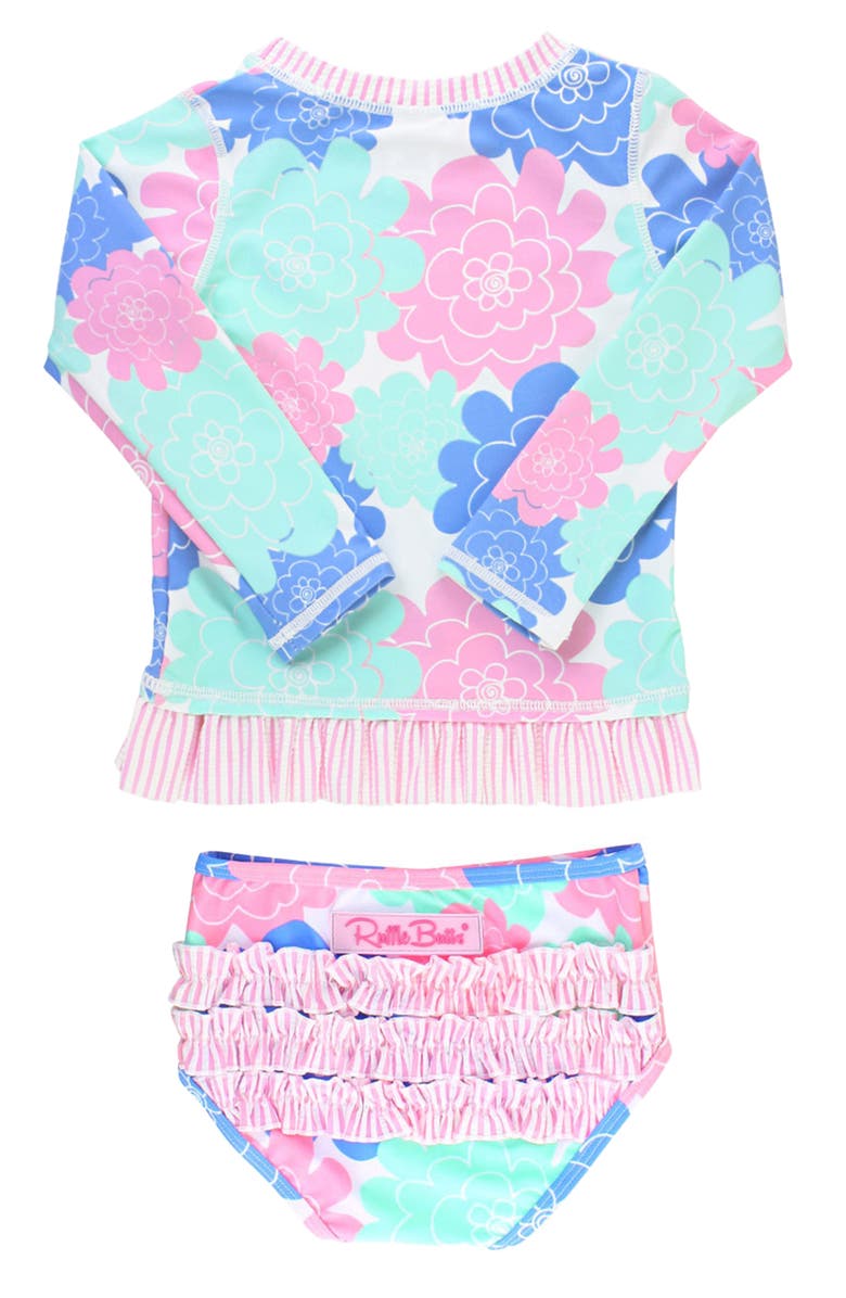 RuffleButts Pastel Petal Long Sleeve Rashguard Two-Piece Swimsuit, Alternate, color,