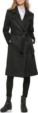 KARL LAGERFELD PARIS Stud Detail Wool Blend Wrap Coat