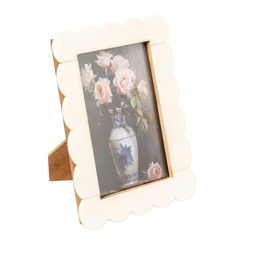 Storied Home Resin And Wood Scalloped Photo Frame, White In Neutral