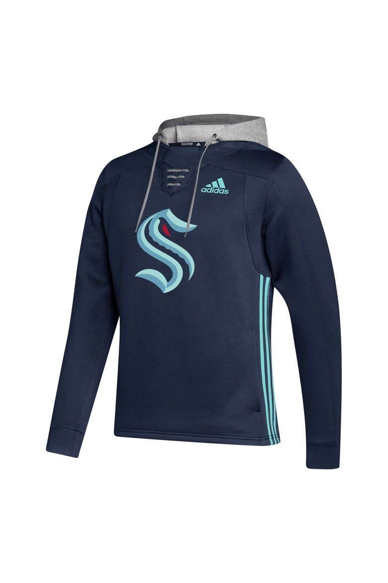Men's adidas Deep Sea Blue Seattle Kraken Skate Lace Primeblue Team Pullover Hoodie, Alternate, color, Navy