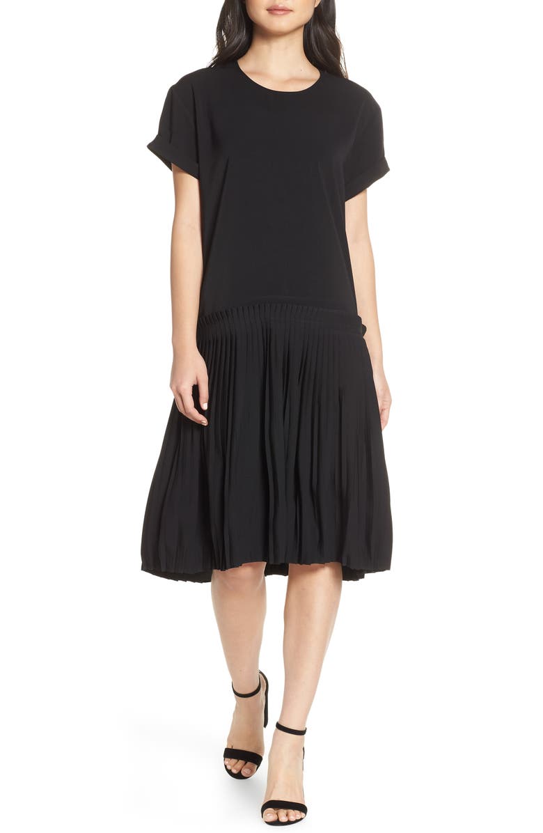 CAARA Crystal Pleated Drop Waist Shift Dress, Main, color,