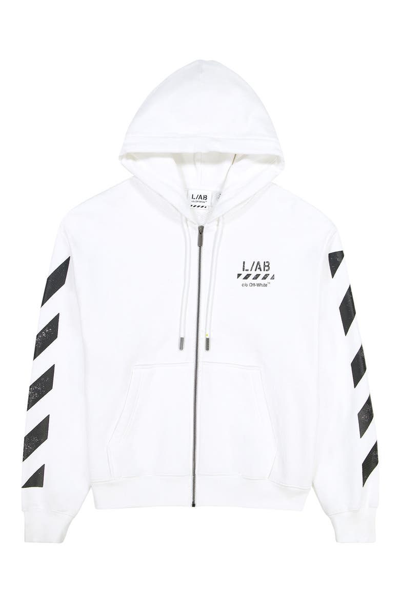 L/AB C/O OFF-WHITE Diagonal Stripe Logo Cotton French Terry Zip