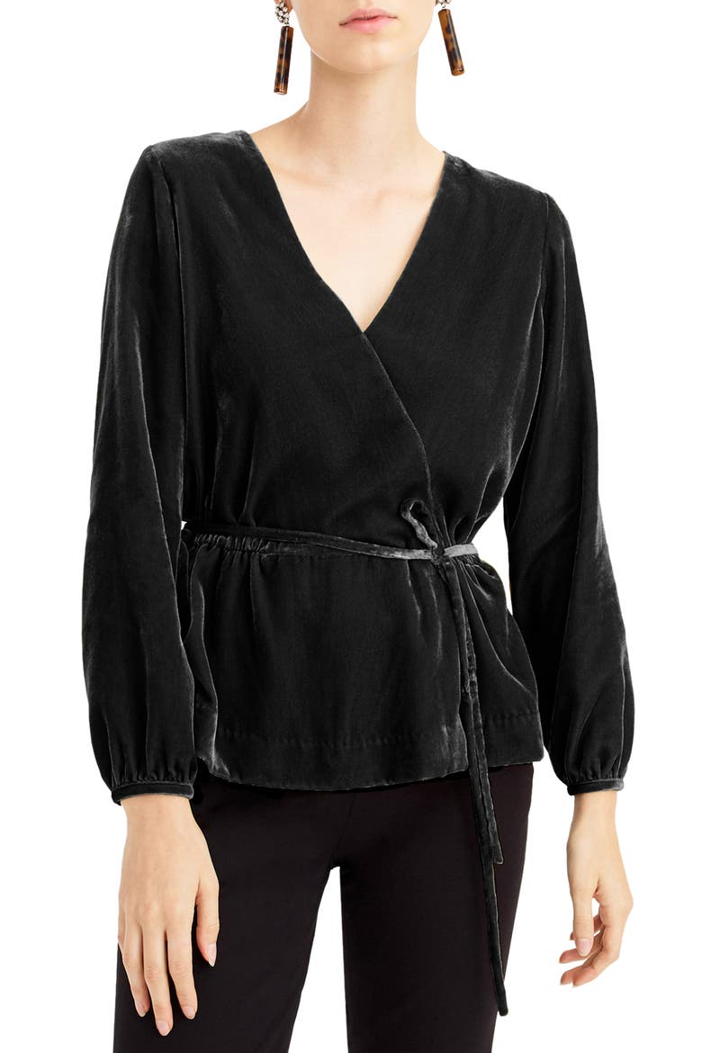 Faux Wrap Velvet Top, Main, color, BLACK