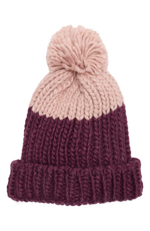 Two-Tone Pompom Beanie
