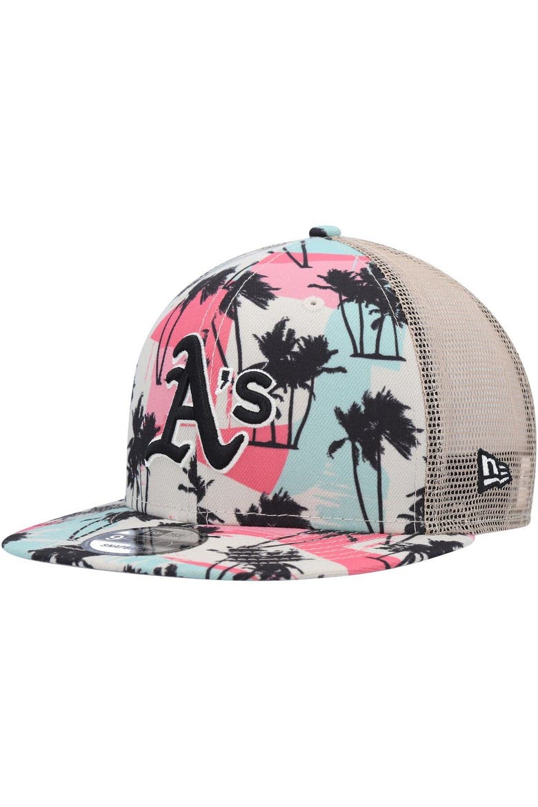 Men's New Era Natural Oakland Athletics Retro Beachin' Trucker 9FIFTY Snapback Hat, Alternate, color, Natural