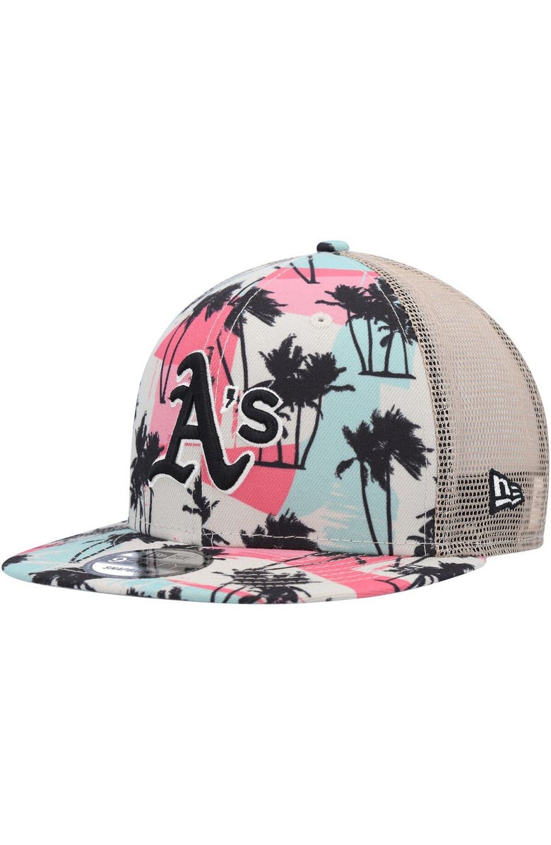 New Era Men's New Era Natural Oakland Athletics Retro Beachin' Trucker 9FIFTY Snapback Hat, Alternate, color, 