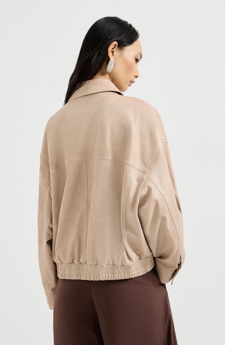 Brunello Cucinelli Glossy nappa leather outerwear jacket, Alternate, color, Beige