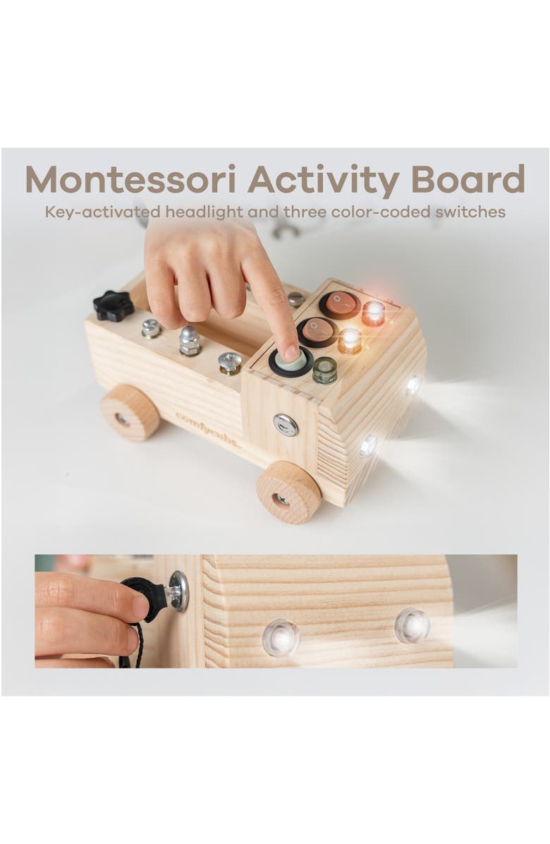 Comfy Cubs Busy Board Truck Toy Set for Kids 3+, Alternate, color, Natural Wood