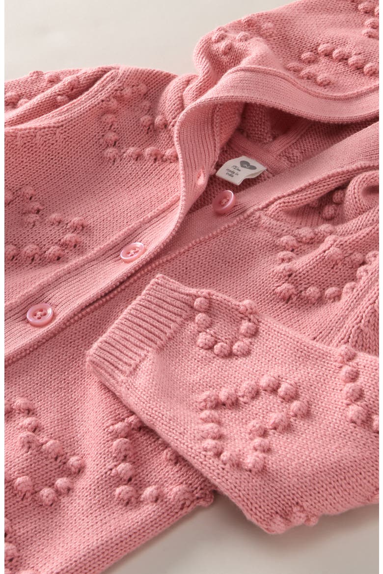 Bobble Stitch Hooded Heart Cardigan, Alternate, color, PINK PEONY