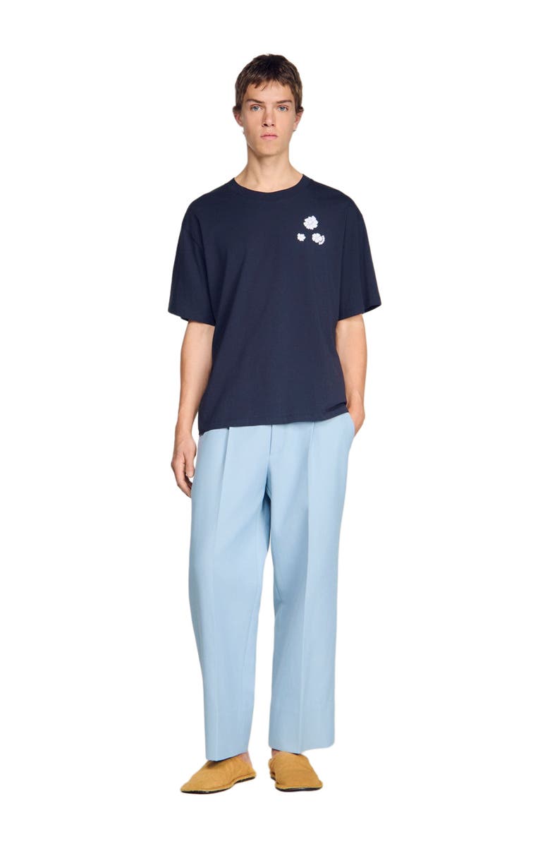 SANDRO Flower print cotton T-shirt, Alternate, color, Navy Blue