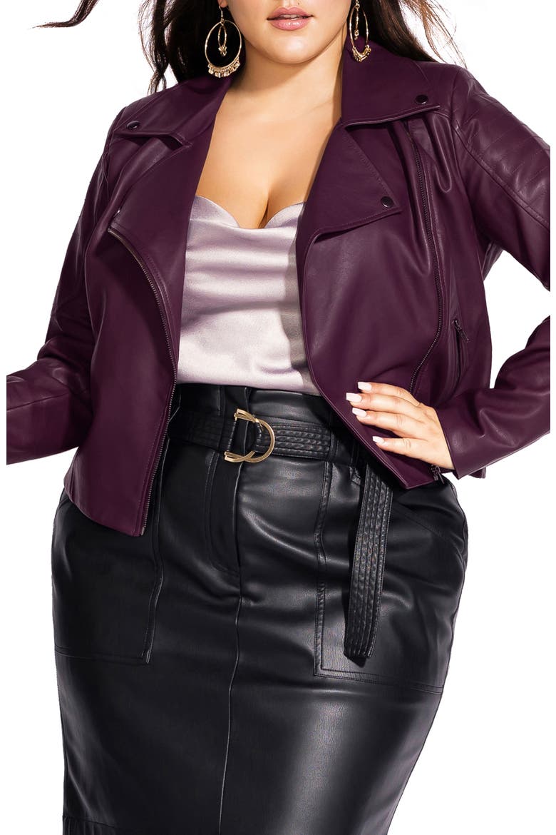 Faux Leather Biker Jacket, Main, color, CABERNET