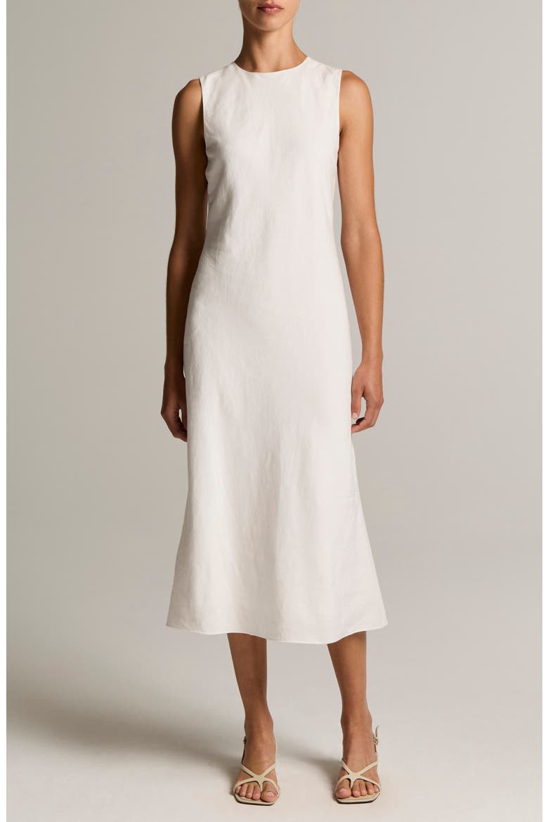 Linen Blend Midi Dress, Main, color, OFF WHITE