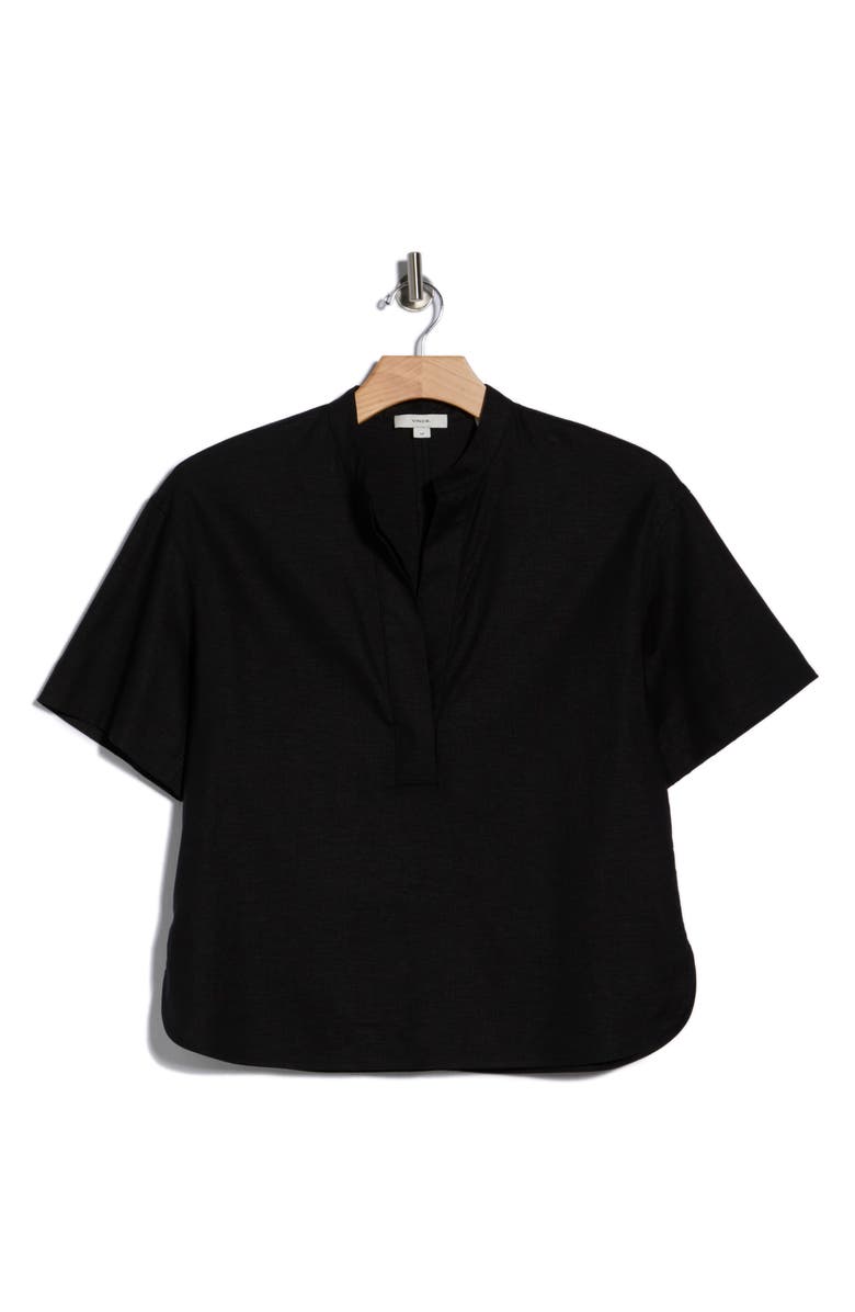 Vince Short Sleeve Linen Blend Top, Alternate, color, Soft Black