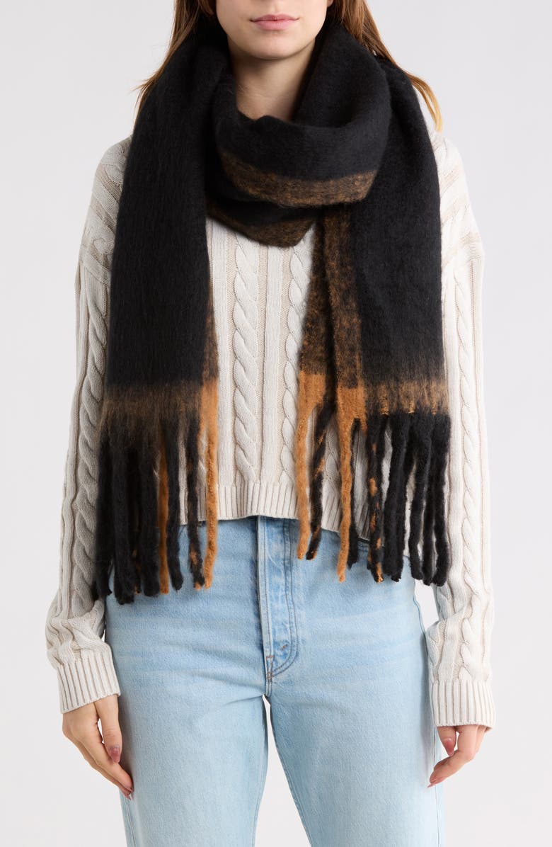 Steve Madden Pop Border Stripe Scarf, Main, color, Black