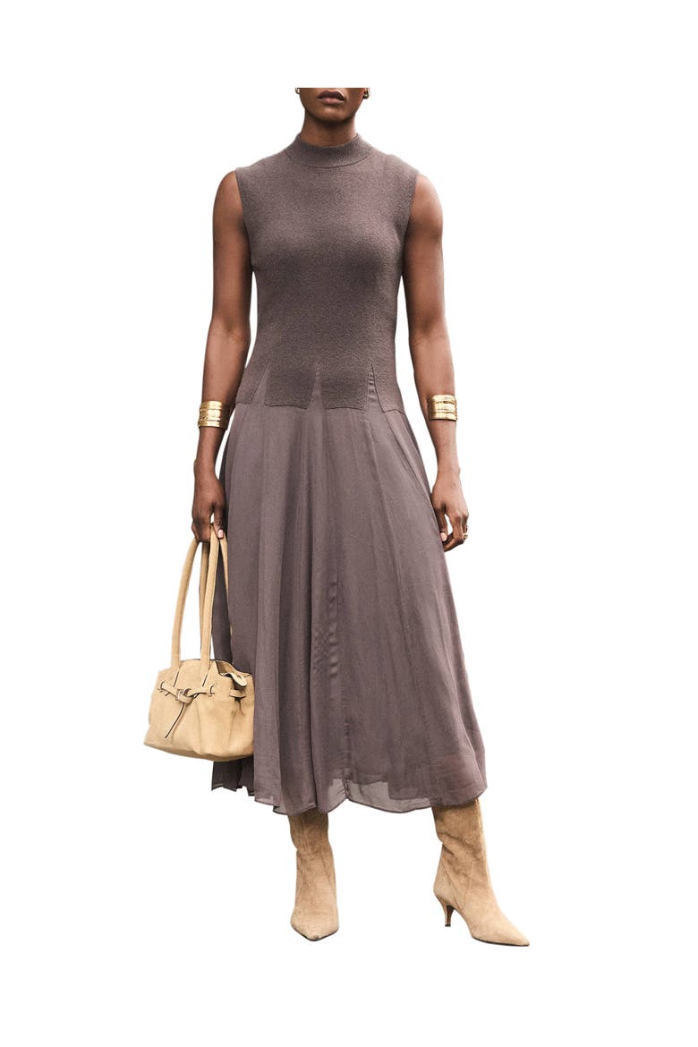 Sleeveless Knit Midi Dress, Main, color, Brown