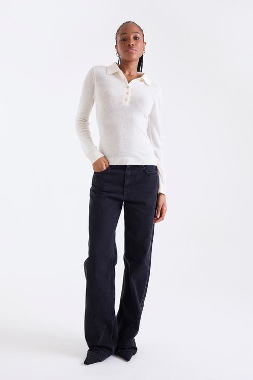 1982 Amaya Long Sleeve Button Polo Top In White