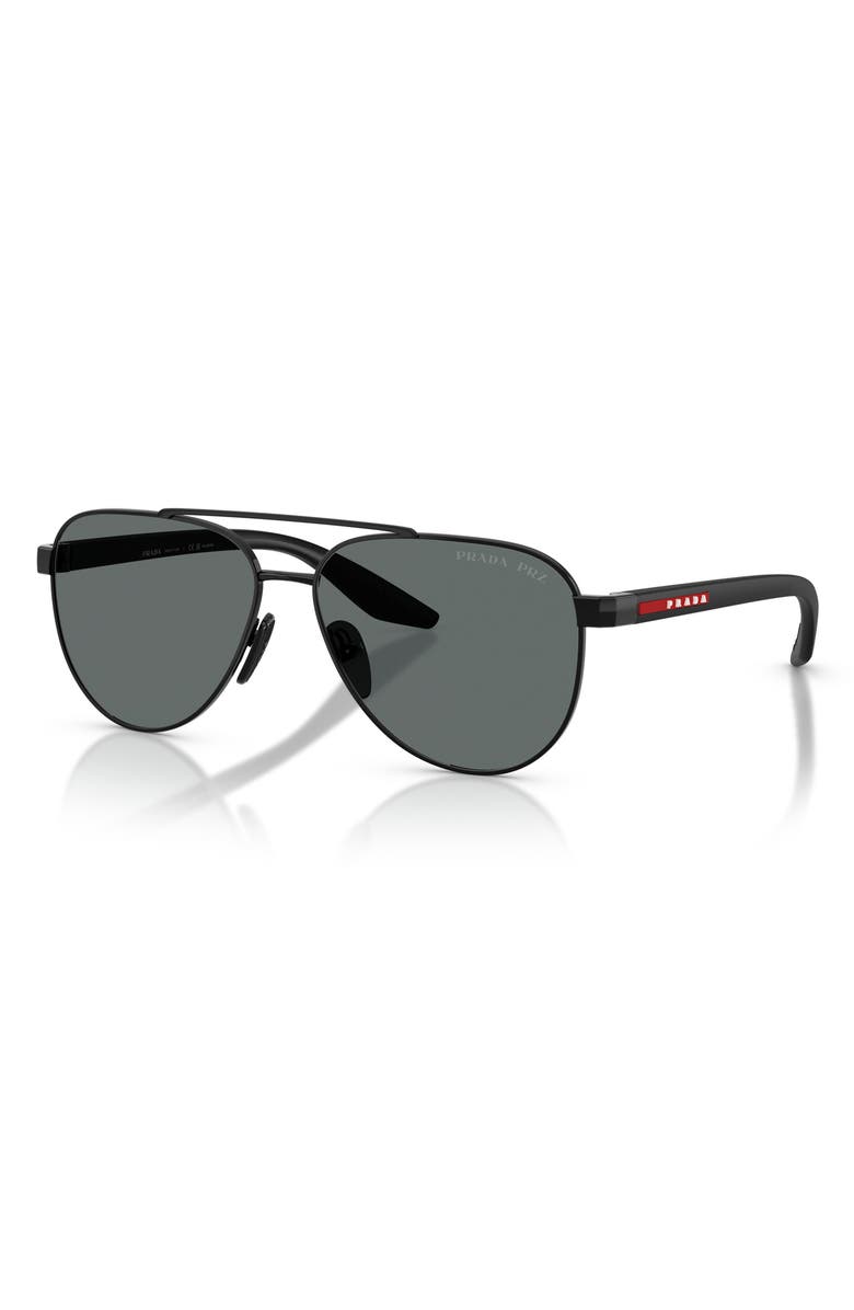 Prada Linea Rossa 58mm Polarized Pilot Sunglasses, Alternate, color, Black