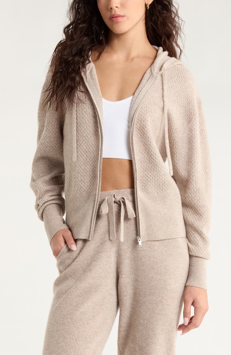 Zella Wool & Cashmere Zip Front Hoodie, Main, color, Tan Oxford Heather