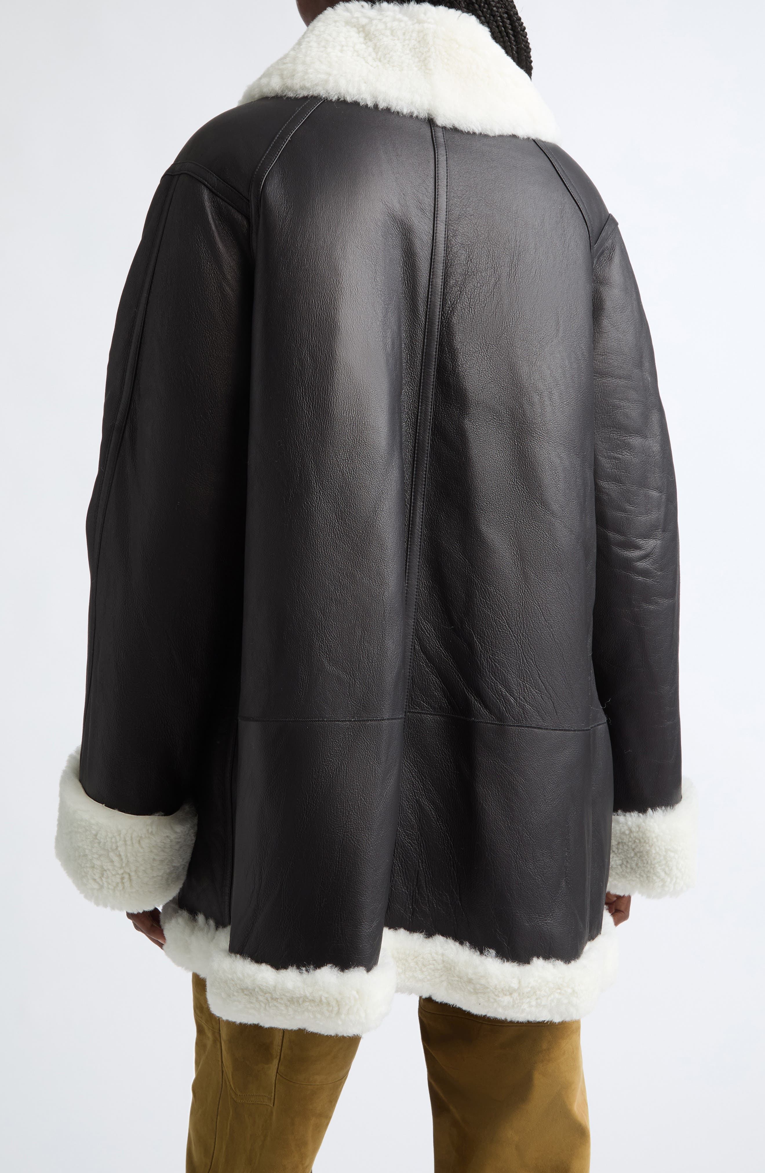 Altuzarra Blake Genuine Shearling Trim Leather Coat (Women) | Nordstrom