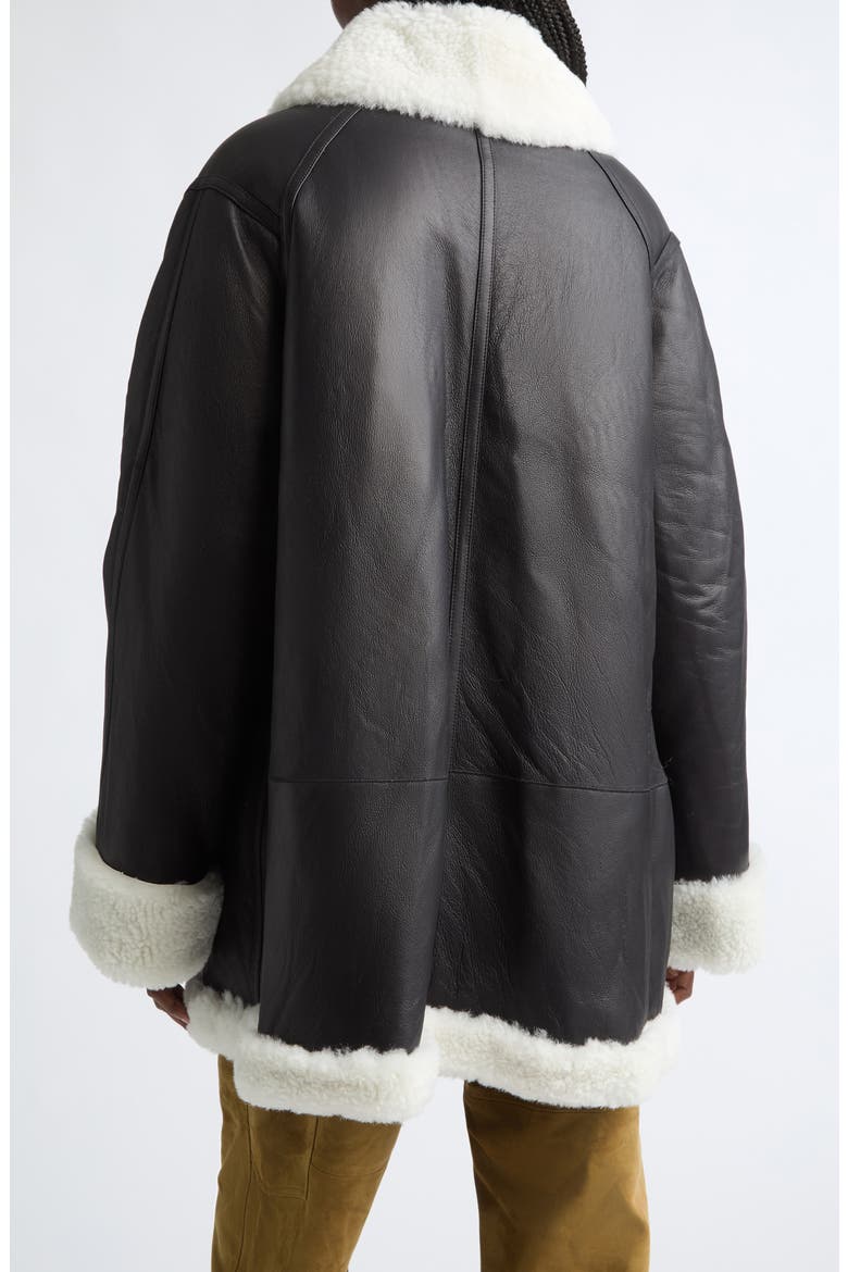 Blake Genuine Shearling Trim Leather Coat, Alternate, color, BLACK WHITE