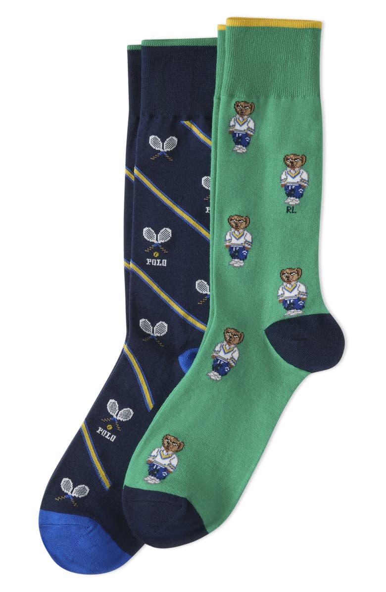 Polo Ralph Lauren Assorted 2-Pack Polo Athletic Club Mini Bears Crew Socks, Main, color, Green