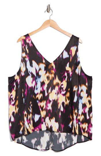 Nordstrom Double V-neck Tank In Black/pink Lotus Blur