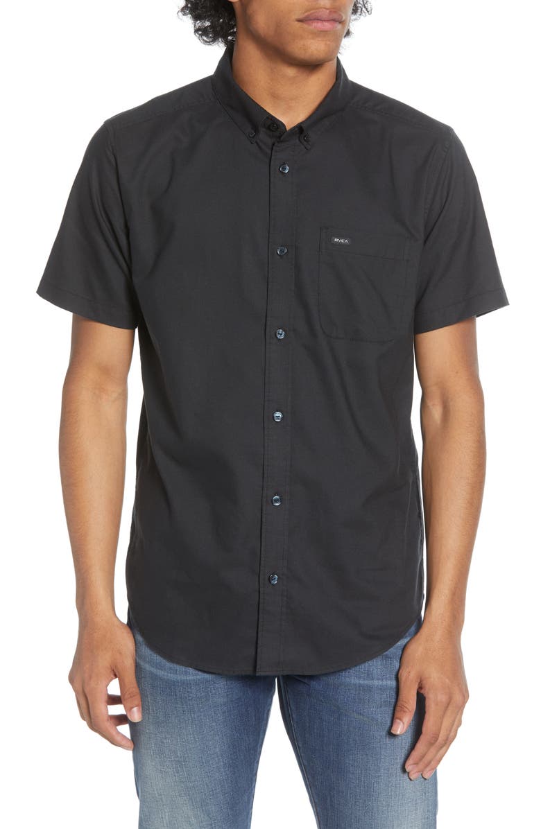RVCA That'll Do Solid Short Sleeve Button-Down Shirt, Main, color,