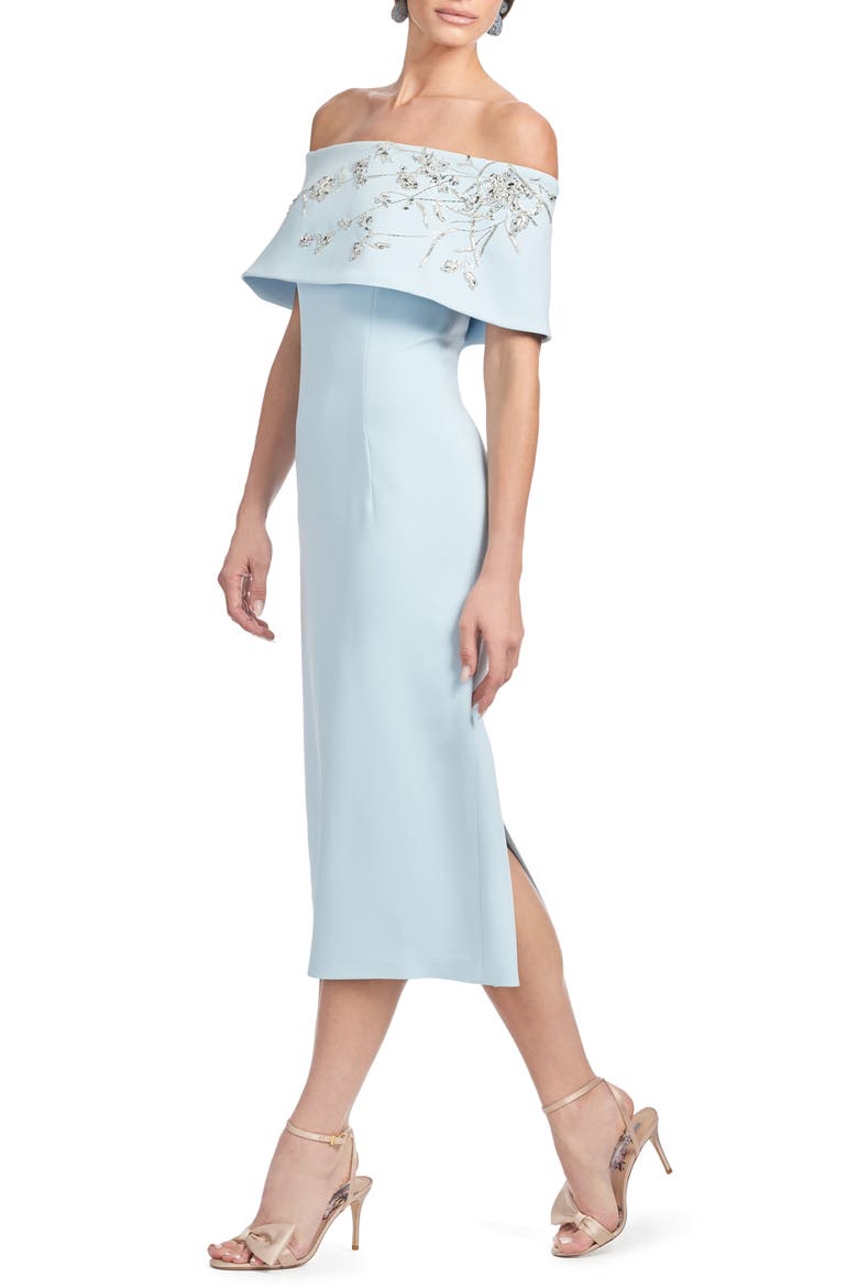 Naira Beaded Off the Shoulder Gown, Alternate, color, ICE BLUE