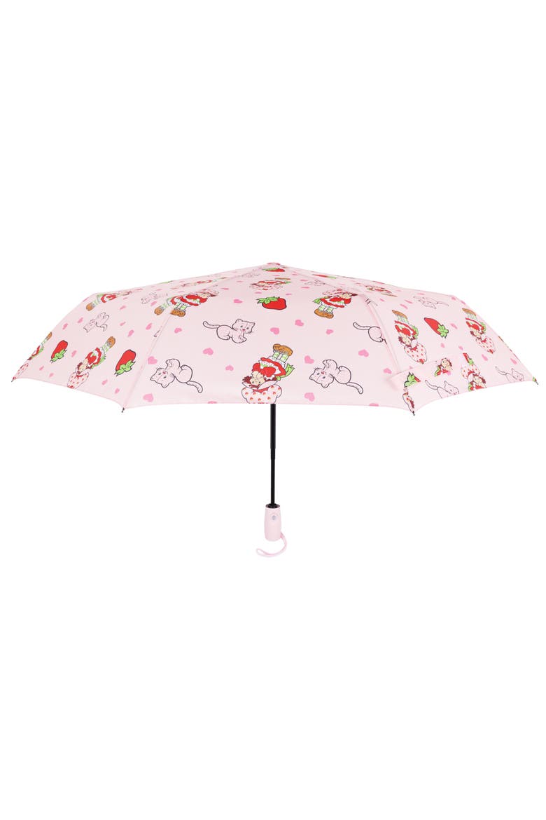 Heart Print Compact Umbrella, Main, color, PINK
