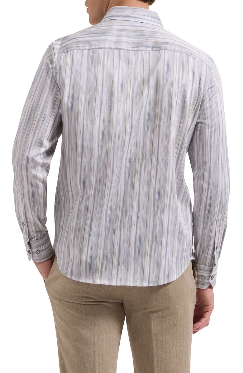 Bugatchi Julian Shaped Fit Brushstroke Stripe Print Stretch Cotton Button-Up Shirt, Alternate, color, Shark