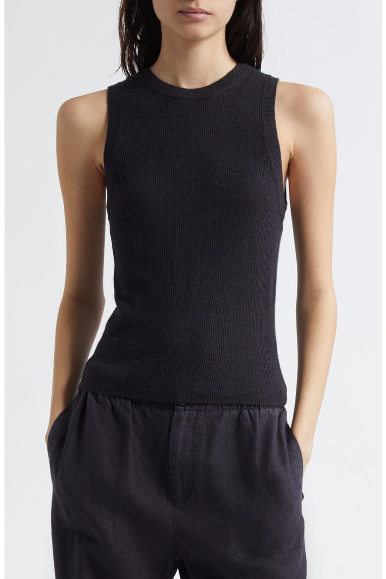 Rib Cashmere & Silk Tank, Main, color, DARK NIGHT LAKE