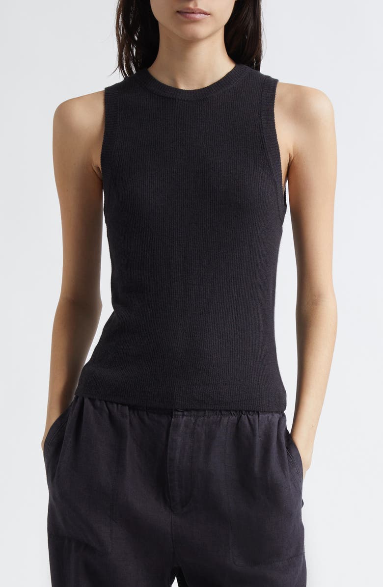 Vince Rib Cashmere & Silk Tank, Main, color, Dark Night Lake